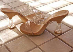 Vintage Clear Strappy Italian Wood Sandals 8